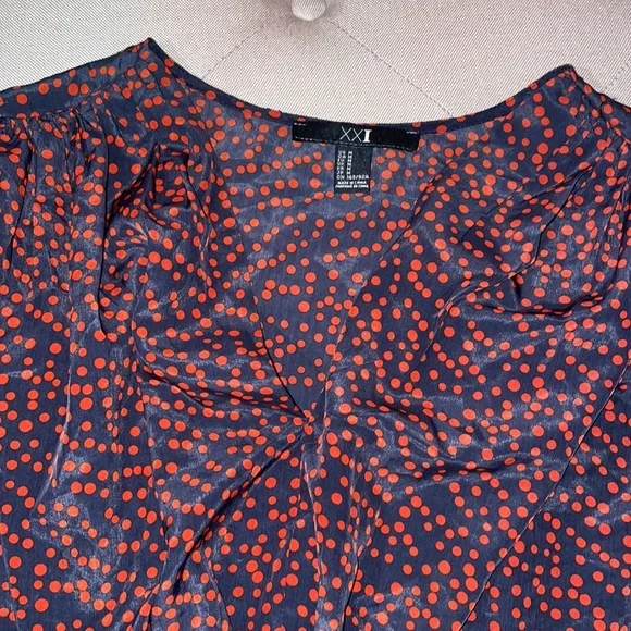 Forever 21 Navy Red polkadots Blouse top shirt - Picture 2 of 6
